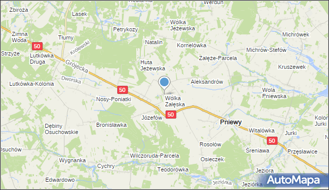 mapa Wólka Załęska, Wólka Załęska gmina Pniewy na mapie Targeo